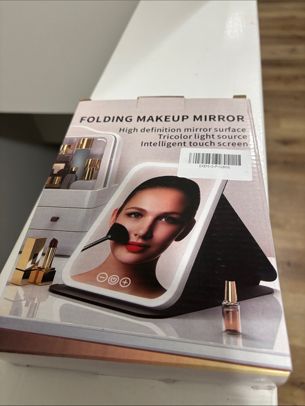 Tricolor LED Folding Makeup Mirror - White